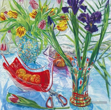 Fleurs décoratives modernes œuvres - Iris et rouge vase JF décoration florale